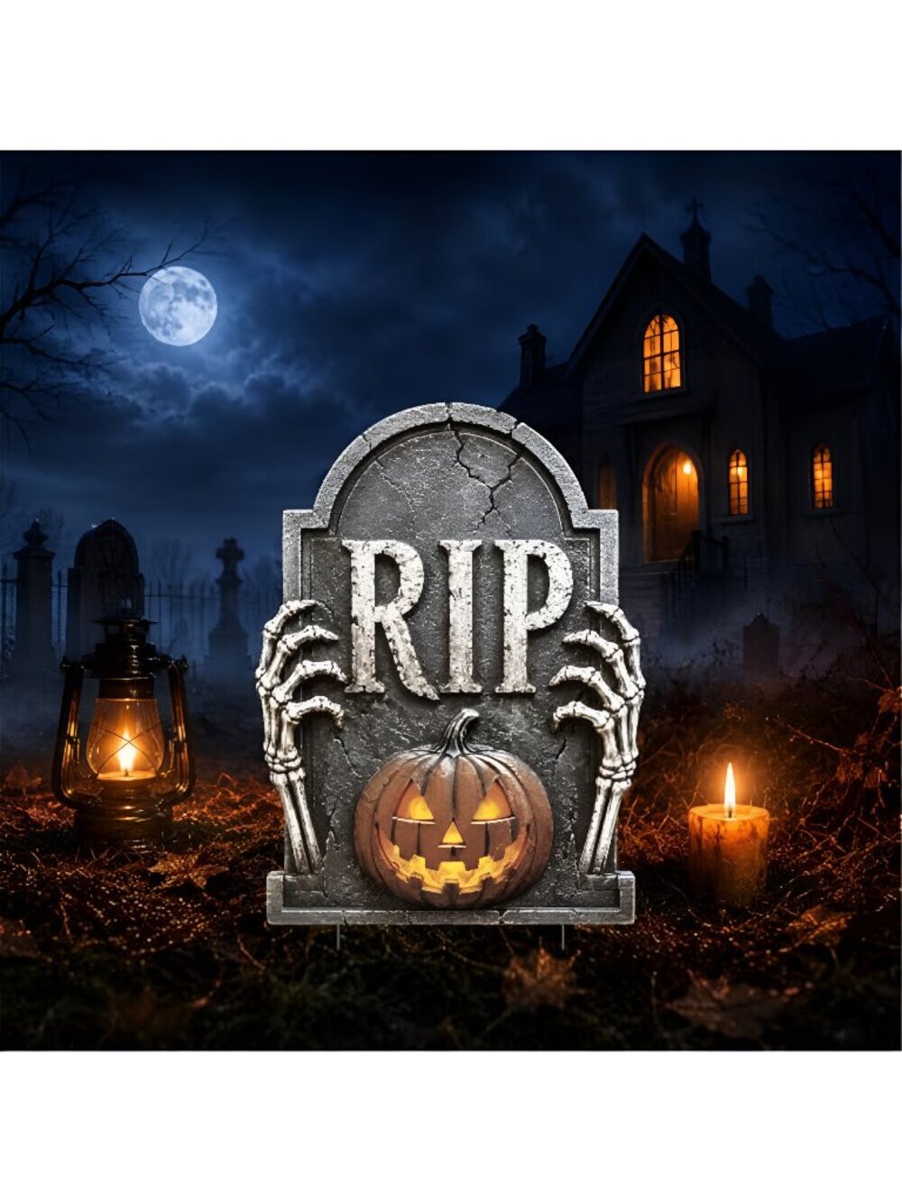 Halloween Tombstones Outdoor Decorations, Metal RIP Graveyard Yard Stake